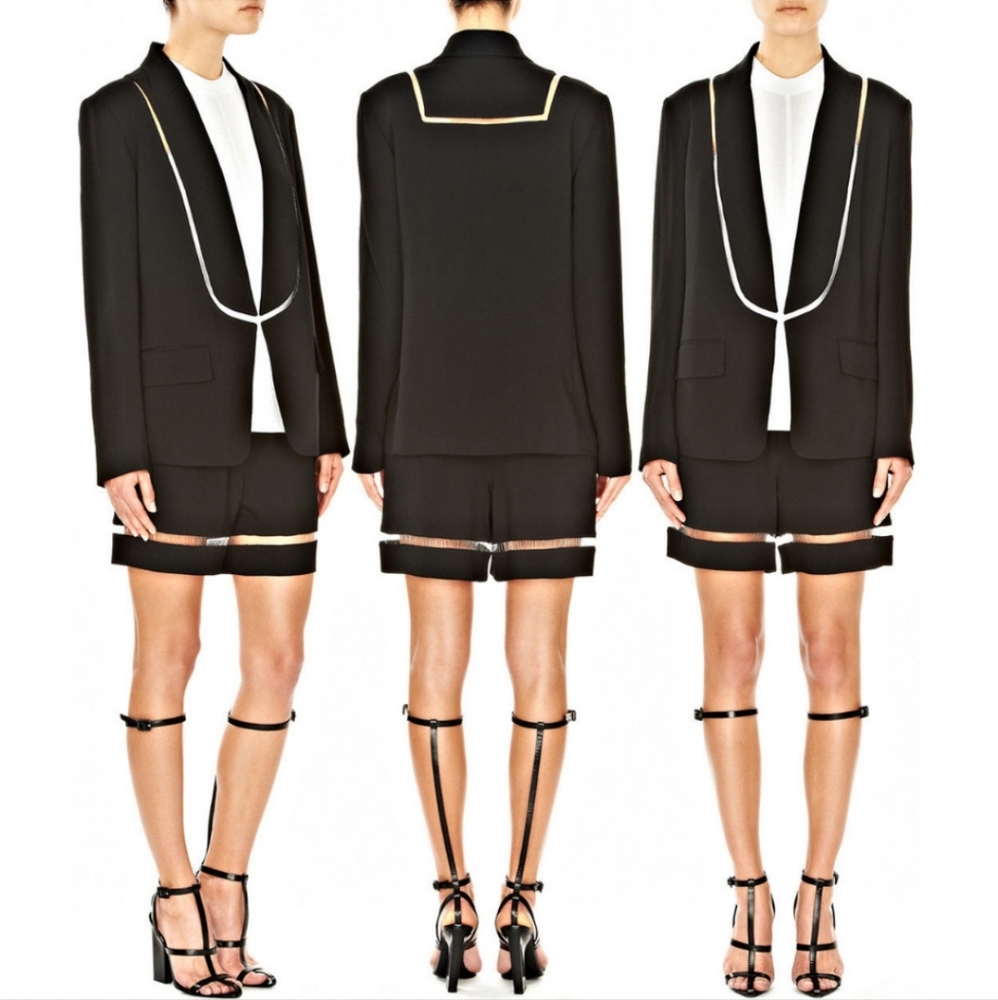 ALEXANDER WANG Shawl-Collar Tuxedo Blazer with Cutout Detail, Black, Size 0